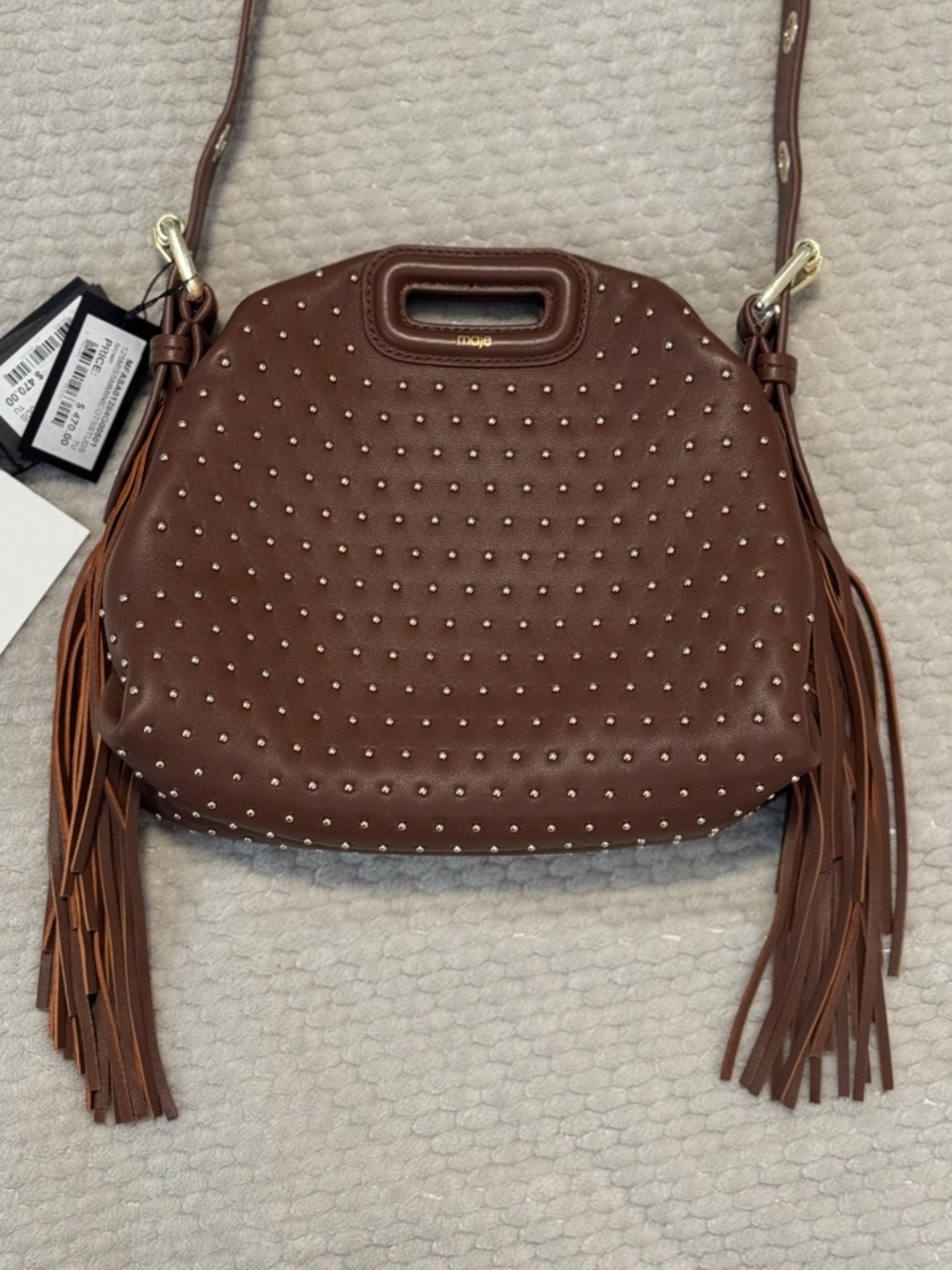 Maje Miss M Mini Brown Leather Studded Cross-body Bag - NWT - Picture 9 of 15